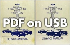 1992 Ford Pickup Truck Shop Manual USB Bronco F150 F250 F350 Econoline Van Wagon