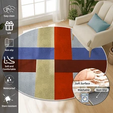 Large Round Plush Mat - Soft High Quality & Non-Slip Backing, BeigeBrownGrayBlue
