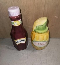 Ceramic Ketchup And Mustard Salt And Pepper Shakers A03