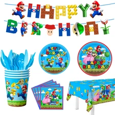 128 Pcs Super Mario Birthday Supplies Mario Party Decoration Tableware Plates