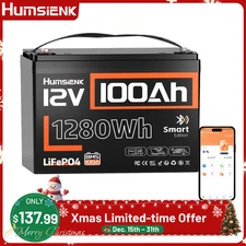 Humsienk 12V 100AH LiFePO4 Lithium Battery Bluetooth monitoring Boat RV Off-grid
