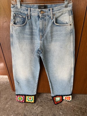 Alanui Women's Knitted Denim Mid Rise Wide Leg Jeans Size:26
