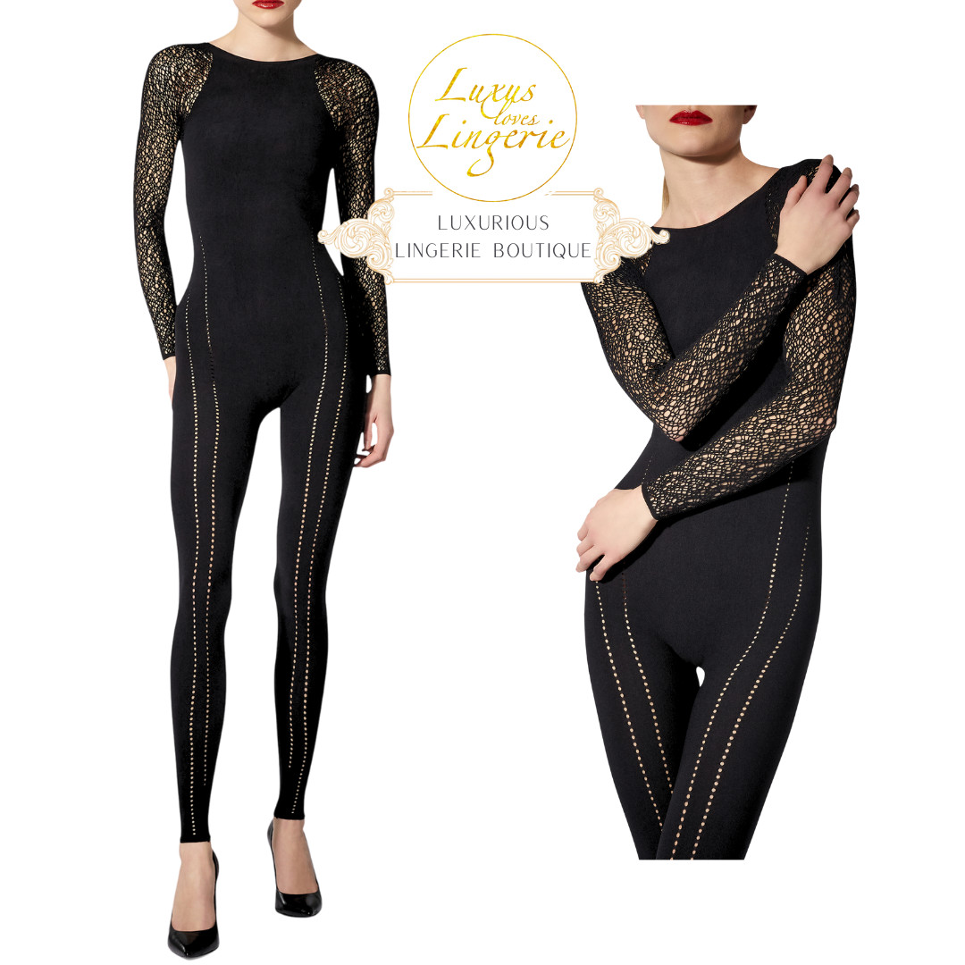 W NET Jumpsuit By Wolford Black Netz Ganzkörper Catsuit Einteiler