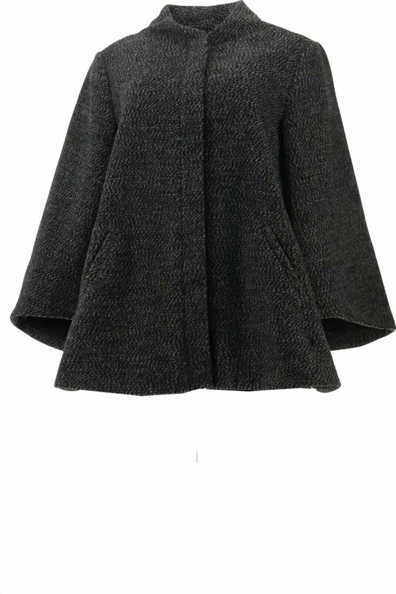H by Halston Black Grey Zip Front Wool Cape Jacket Coat Size Small