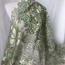 Lace Fabric Green Gold Embroidery Floral Lace Fabric DIY Wedding Gown Prom Dress