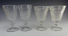 4 Sandwich Footed Water Goblets 8 oz. in Duncan & Miller Clear Glass