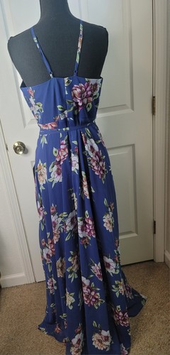 Lulus Size Xl Womens Blue Floral Wrap Long Dress - Picture 6 of 12