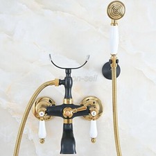 Black  Gold Brass Wall Mount Clawfoot Bath Tub Filler Faucet w/ Hand shower