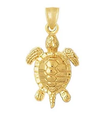 New 14k Yellow Gold Sea Turtle Pendant