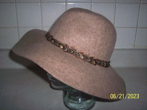 Vtg MERONA Beige 100% Wool Womens Wide Brim Hat 23 1/2" Cir. Size XL - Picture 3 of 6