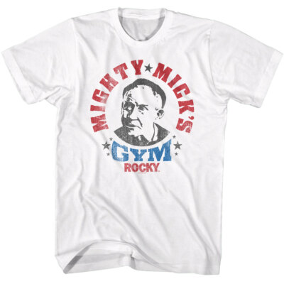 Rocky Balboa Mens T-Shirt Mighty Mick's Boxing Gym Logo Movie White Cotton