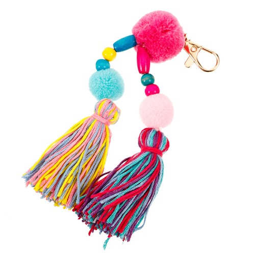 Bijou de sac ou porte-clés fleurs laine cœur acryl. 0825004