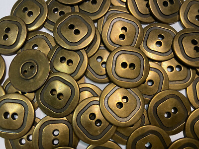 #ad ITALIAN METAL BUTTON w SQUARE GROOVE CENTER Antique Brass 13151823mm 2hole $14.99