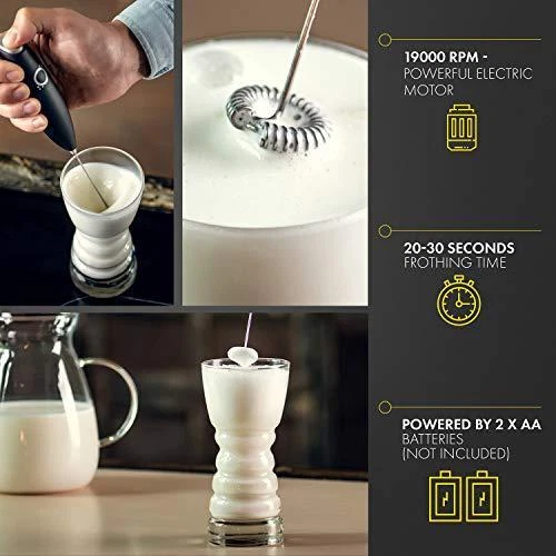 Milk Frother Black - Cappuccino Maker Latte Maker - Drink Mixer - Handheld Foam
