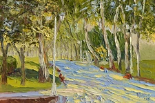 Park Istanbul Painting Original Impressionism Wood Oil Collectible Landscape Art