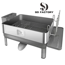 Dish Drying Rack with Swivel Drain and Removable Cutlery Caddy 304 SS