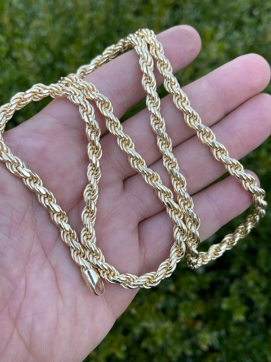 6mm Thick Men's Rope Chain 14k Gold Plated Solid 925 Sterling Silver  Necklace