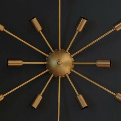 12 light Antique Mid Century Style Flush Mount Chandelier Made From Polish Brass