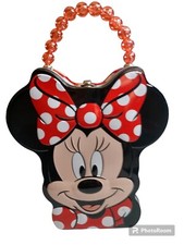 Disney Minnie Mouse Tin Purse Lunch Box With Red Beaded Handle