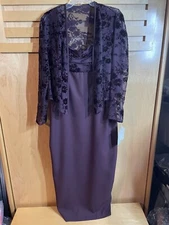 Patra Women’s 2 Piece Full Length Dress Sz 14 Open Jacket Purple Back Zip NWT