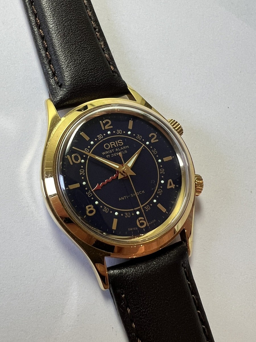 Oris Uhr Wrist Alarm Handaufzug Wecker Edelstahl vergoldet Referenz 418-7307