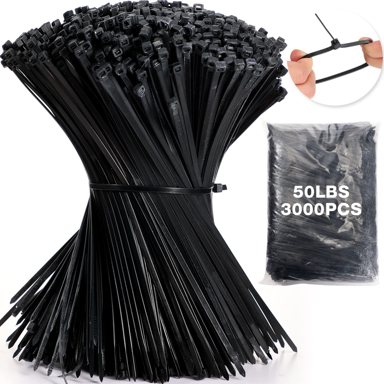 3000 Pieces Cable Zip Ties Bulk Heavy Duty Cable Ties Nylon Tie Wraps Self Lo...