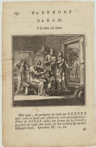 Mutter kämmt das KIND Original Jan LUYKEN Kupferstich um 1730 Kämme Kamm Friseur - Bild 1 von 5