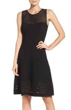  ELIZA J CHEVRON BLACK FIT FLARE BLACK DRESS sz 10