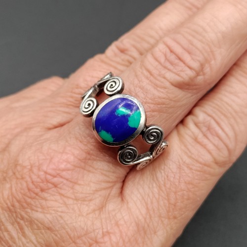 Stamped PSCL Peter Stone Ring Sterling Silver Azurite Side Swirls 925 Size 11.75 - Picture 3 of 10