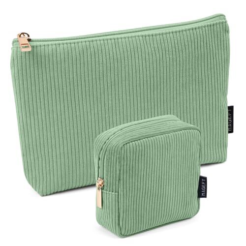 Small & Large Green Makeup Bags for Women - 2-Piece Cosmetic Organizer Set-image