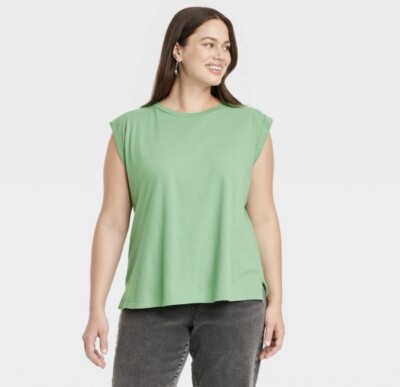 Ava & Viv Cuffed Sleeve Shirt Tank Top size 2X 20/22 - Green