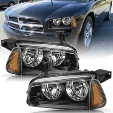 FOR 2006-2010 DODGE CHARGER BLACK HOUSING AMBER CORNER HEADLIGHT REPLACEMENT 4PC