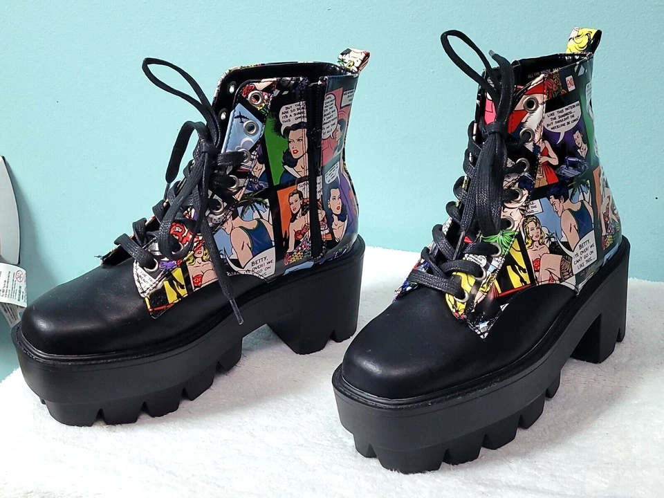 Botas de combate Bumper Comic Strip plataforma cosplay para mujer 6,5 Foto 4 de 4