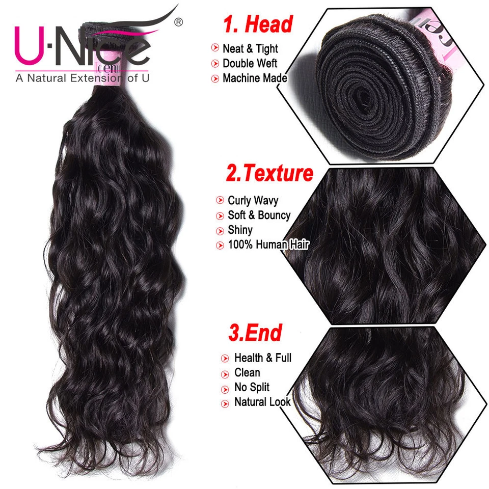Extensiones de cabello 100 % humano ondulado natural indio UNICE HAIR 1-3 paquetes tramas de cabello Foto 3 de 4