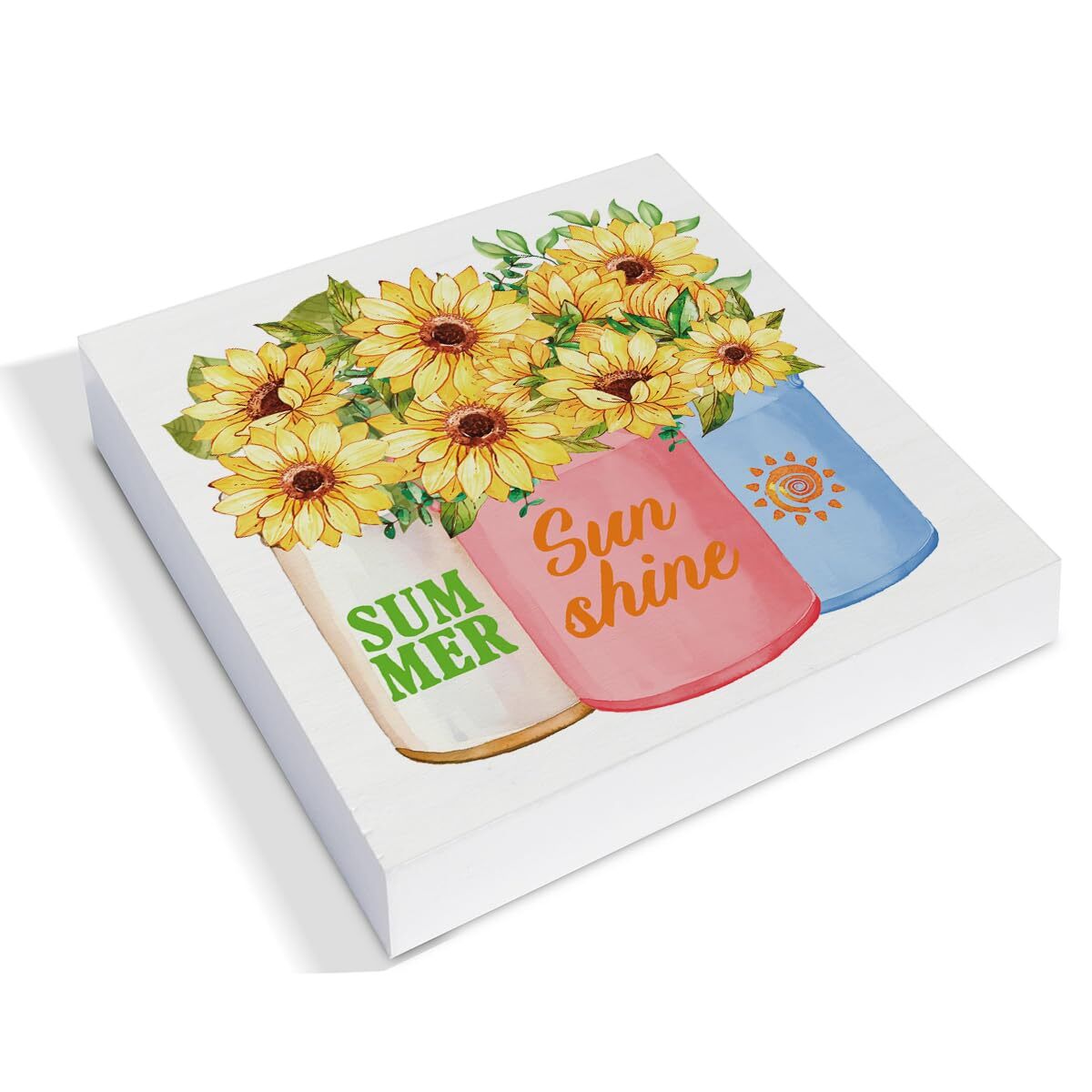 как выглядит Summer Decorations Sunflower Sunshine Wooden Box Sign Indoor Tabletop Gift 5"x5" фото