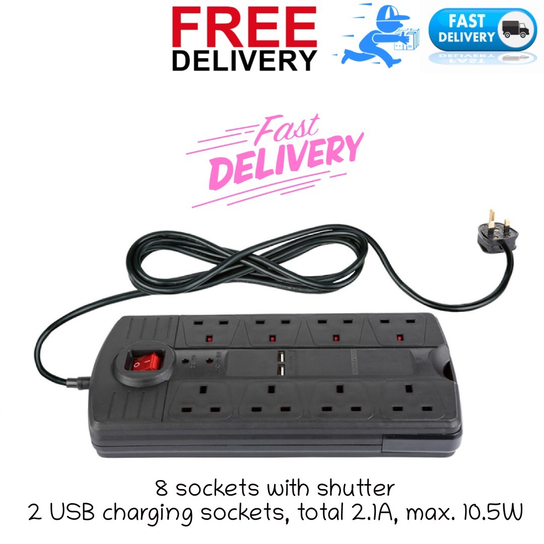 VonHaus 10 Socket 2 USB Tower Extension 3500037 for sale online eBay