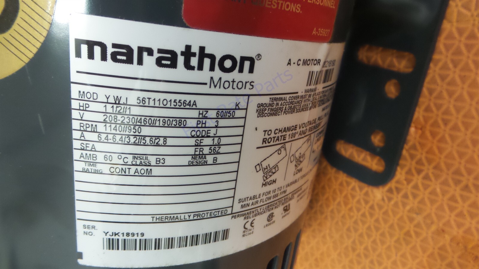 Kramer 08216190 Motor Carrier 56T11O15564A Marathon Motors 1-1/2HP 