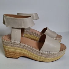 Frye and Co Amber Espadrille Wedge Sandals Women 8.5 White Sand Beige Candy Corn