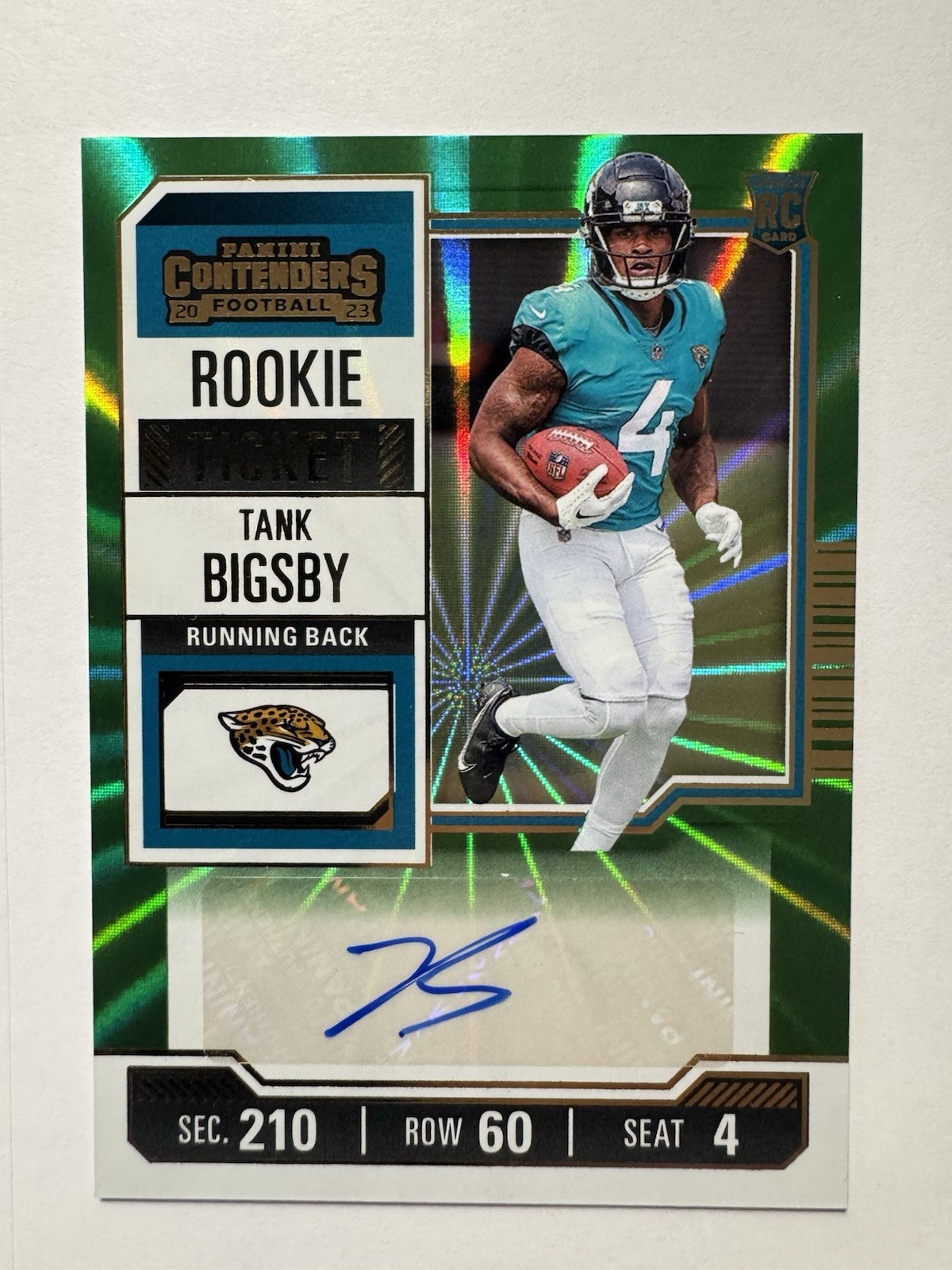 2023 Panini Contenders Tank Bigsby Rookie Ticket Auto RC Green Laser Jaguars