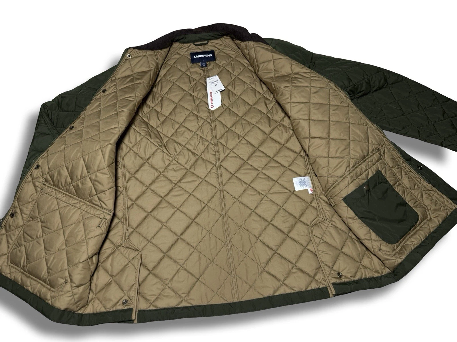 NWT! Lands End Quilted Jacket Mens XL Green Primaloft Corduroy Collar Chore Coat image 14
