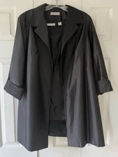 NWT Kate Hill 100% Silk Women’s Blazer & Top Set Sz 14W Black Open Front Jacket