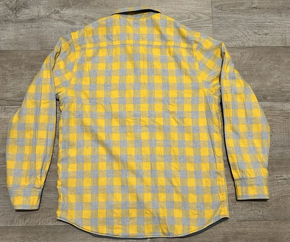 Lands End Men’s Reversible Jacket Medium Gray/Yellow Plaid Flannel Snap Front - Image 2 of 4