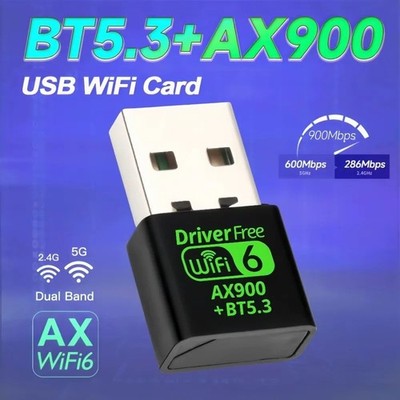 USB WiFi 6 Bluetooth 5.3 Adapter AX900 2in1 Dongle Dual Band 2,4G & 5GHz WLAN