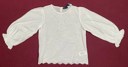 NWT Polo Ralph Lauren Women's White 4 Cotton Eyelet Long Sleeve Top