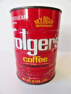 Vintage Folgers Tin Coffee Can 16 oz, Regular Grind w/ Original Lid