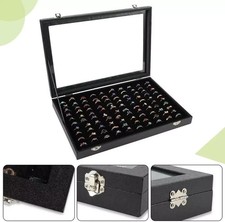 Ring Display Case Organizer Box with Transparent Lid, Ring Holder Showcase fo...