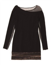 VINTAGE Womens Long Sleeve Sheath Dress UK 12 Medium Black Rayon AE02