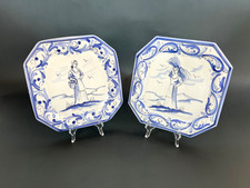 Vietri Italian Pottery Set of 2 Hand-Painted Blue White Octagonal Wall Plates