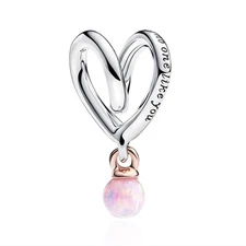 Charms Beads 925 Sterling Silver Pink Heart Dangle Dangle Pendant with 5A Cubic