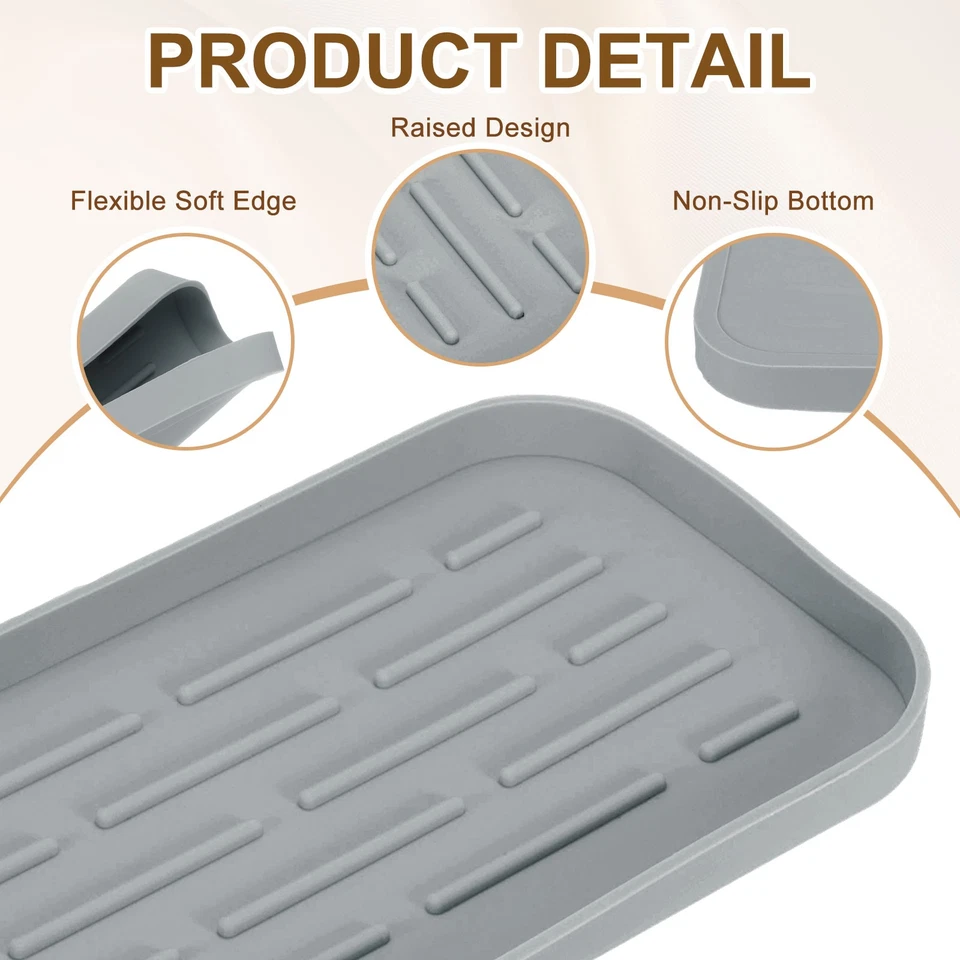 Silicone Kitchen Sink Organizer Tray, Silicone Soap Dispenser Tray Soap(Grey) - Image 3 of 4